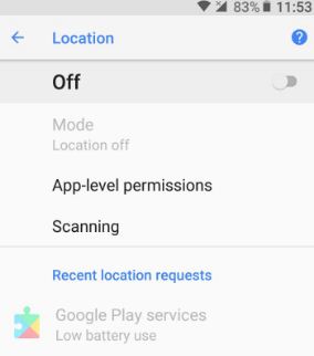 Wyłącz usługi lokalizacyjne w Androidzie 8.0 Oreo