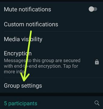 Ustawienia grupy WhatsApp, aby zmienić administratora w WhatsApp Android