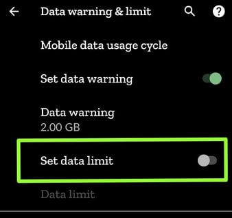 Ustaw limit danych w Google Pixel 2 XL